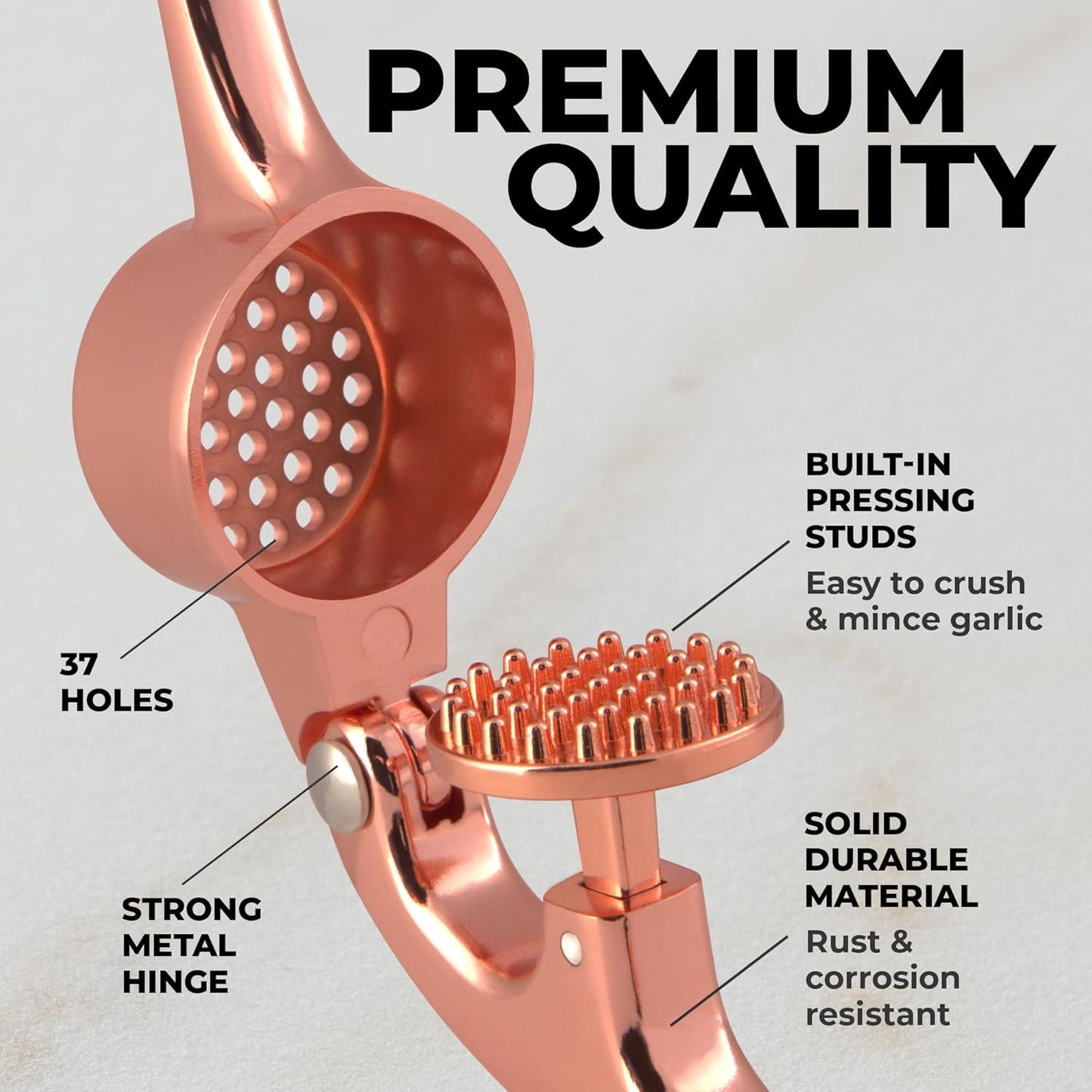 Zulay Kitchen Premium Garlic Press - Durable Garlic Masher with Soft, Easy to Squeeze Handle - Garlic Mincer Tool - Sturdy Easy to Clean Garlic Crusher (Rose Gold)