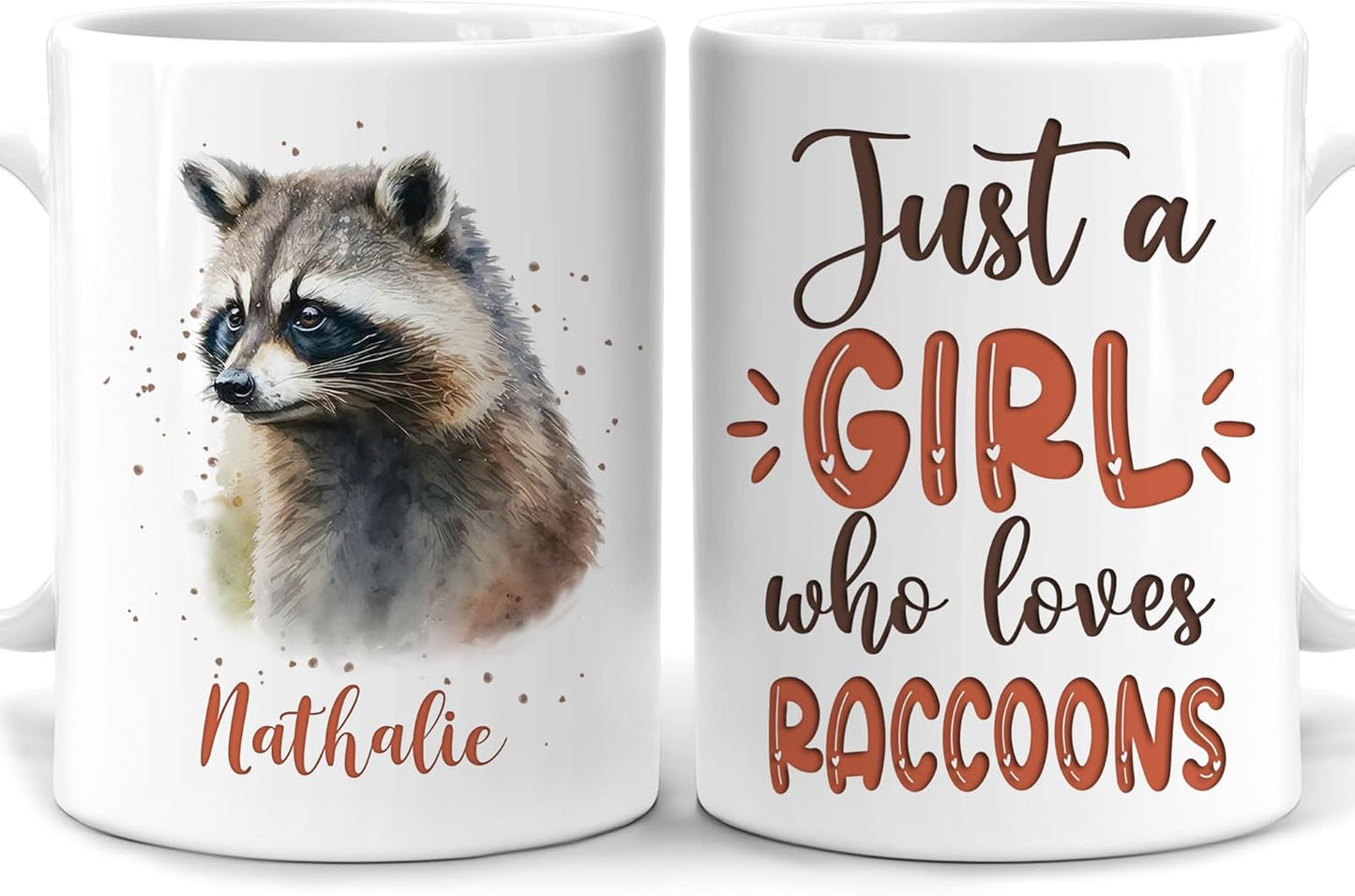 Hyturtle Personalized Gifts Raccoon Lover - Just A Girl Who Loves Raccoons Custom Name Ceramic Coffee Mug Cup 11oz - Idea Cute Animal Lover Gifts For Women, Girl Daughter On Birthday, Christmas