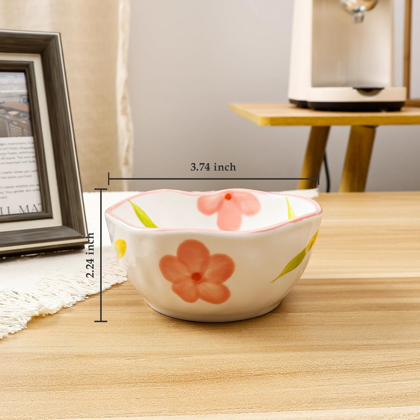 Koythin Ceramic Cereal Bowl, Cute Flowers Pattern Kitchen Bowls for Cereal, Salad, Pasta, Soup, Dessert, Serving, Home Decor, Microwave and Dishwasher Safe (Pink Large Petals)