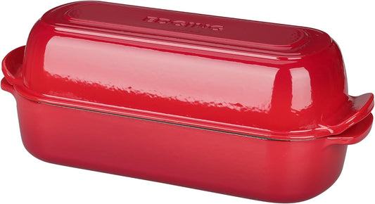 Enameled Cast Iron Loaf Pan with Lid, Dutch Oven Bread pan for Homemade Sourdough Bread Baking, 12.5x5.5 inch, 5qt, Red