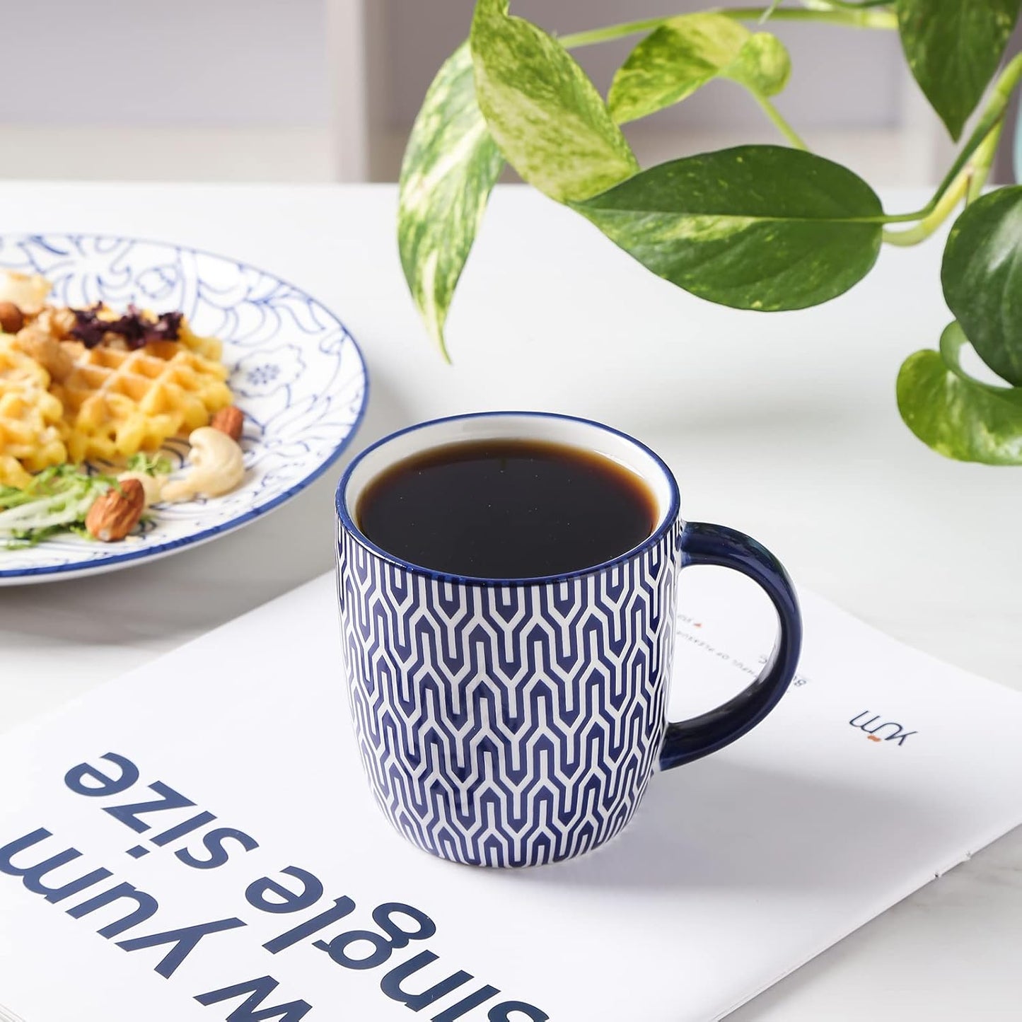 Selamica 10 OZ Coffee Mugs Set of 4, Small Coffee Cups Ceramic with Handle, Coffee Mug for Cappuccino Latte Cocoa Milk Tea, Dishwasher Microwave Safe,Vintage Blue