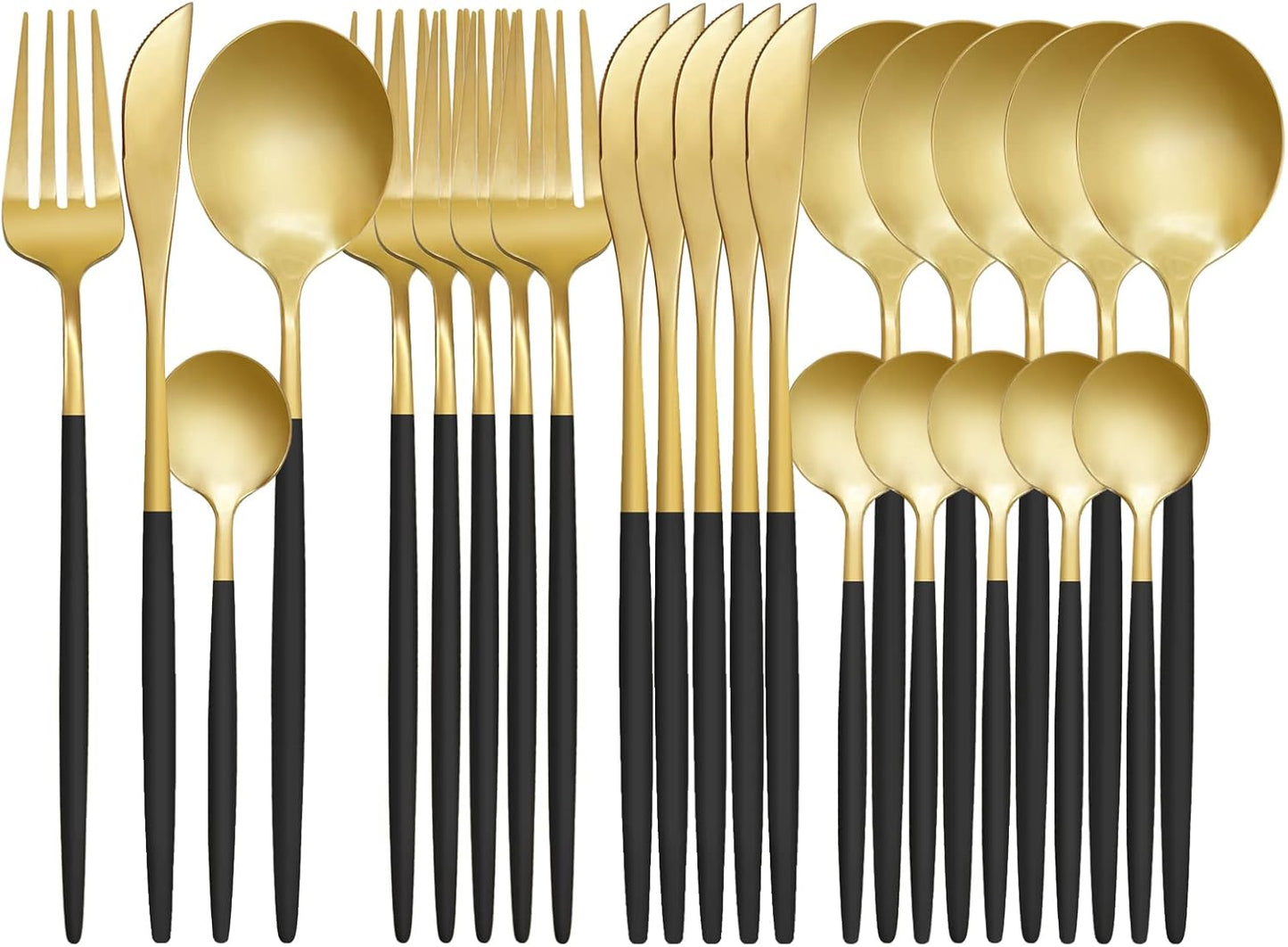Gold Black Silverware Set, 24 pcs Golden Flatware for 6, Black and Gold Flatware, Stainless Steel Silverware Set,Kitchen Cutlery Sets, Include Knives/Forks/Spoons