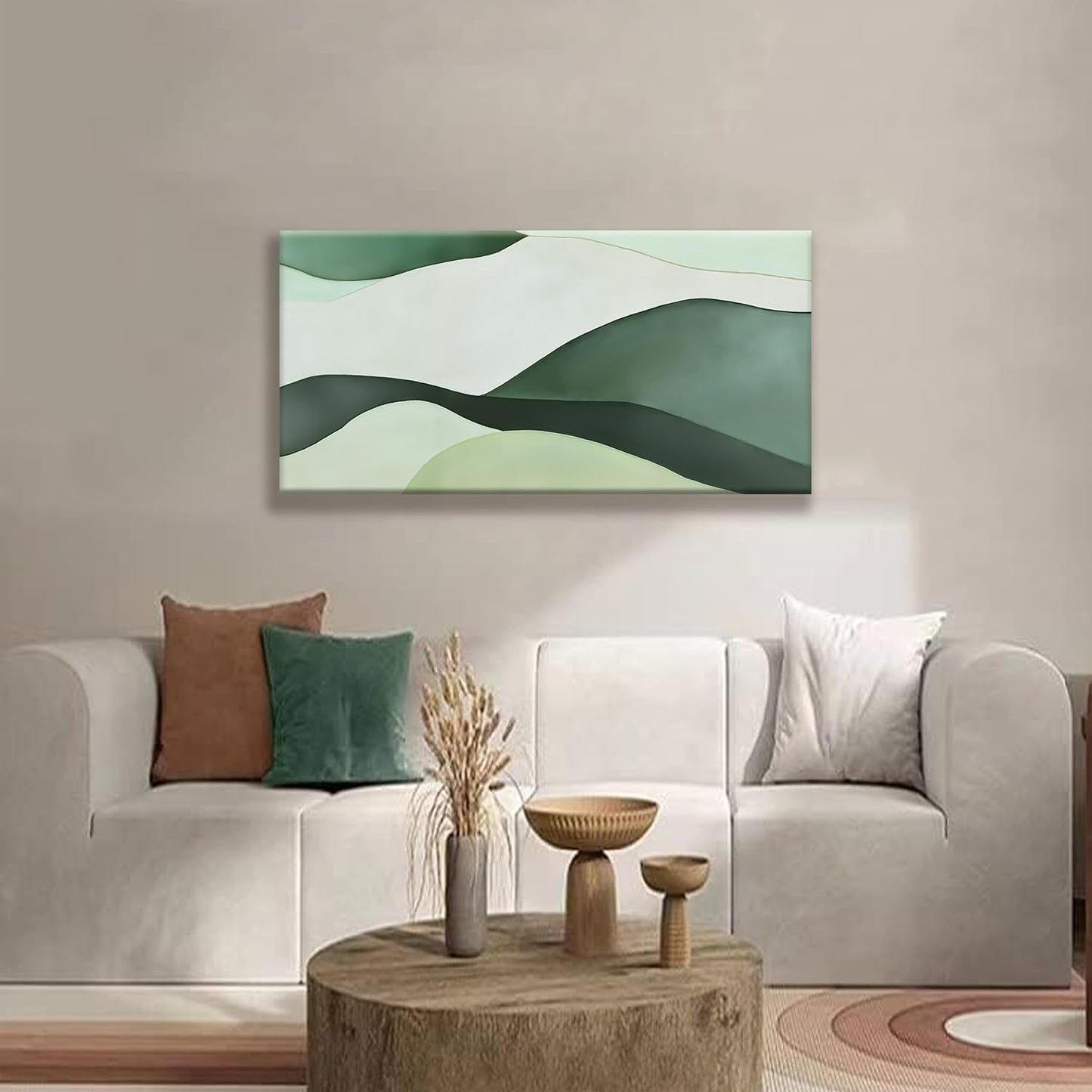 Suconvng Abstract Canvas Art Wall Decor Green White Wall Art Irregular Shapes Painting Abstract Art Prints Minimalist Decor Artwork For Bedroom Kitchen Office Bathroom Wall Art 20"×40"