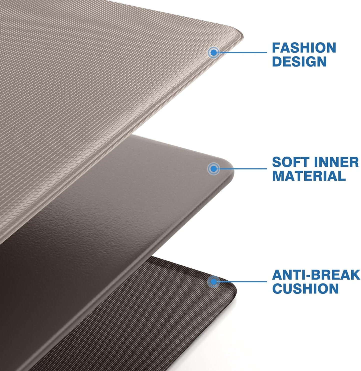 StepRite Kitchen Mats, 2PCS Kitchen Rugs, Cushioned Anti Fatigue Kitchen Mats for Floor, Non-Slip Standing Desk Mat, Waterproof Kitchen Rug Set for Kitchen, Floor, Office, 17.3"x30"+17.3"x47", Khaki