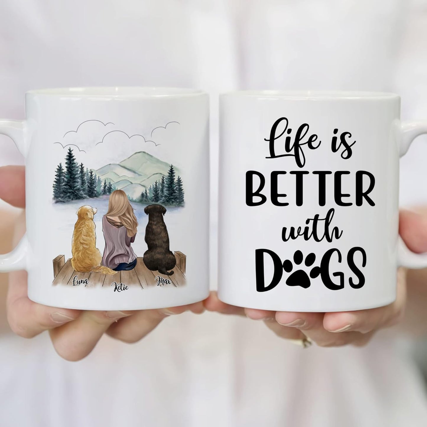 Gossby Personalized Dog Themed Mug - Life is Better with Dogs (Girl - 2 Dogs) - Customized Dog Lover Mug for Dog Mom - 11oz, 15oz