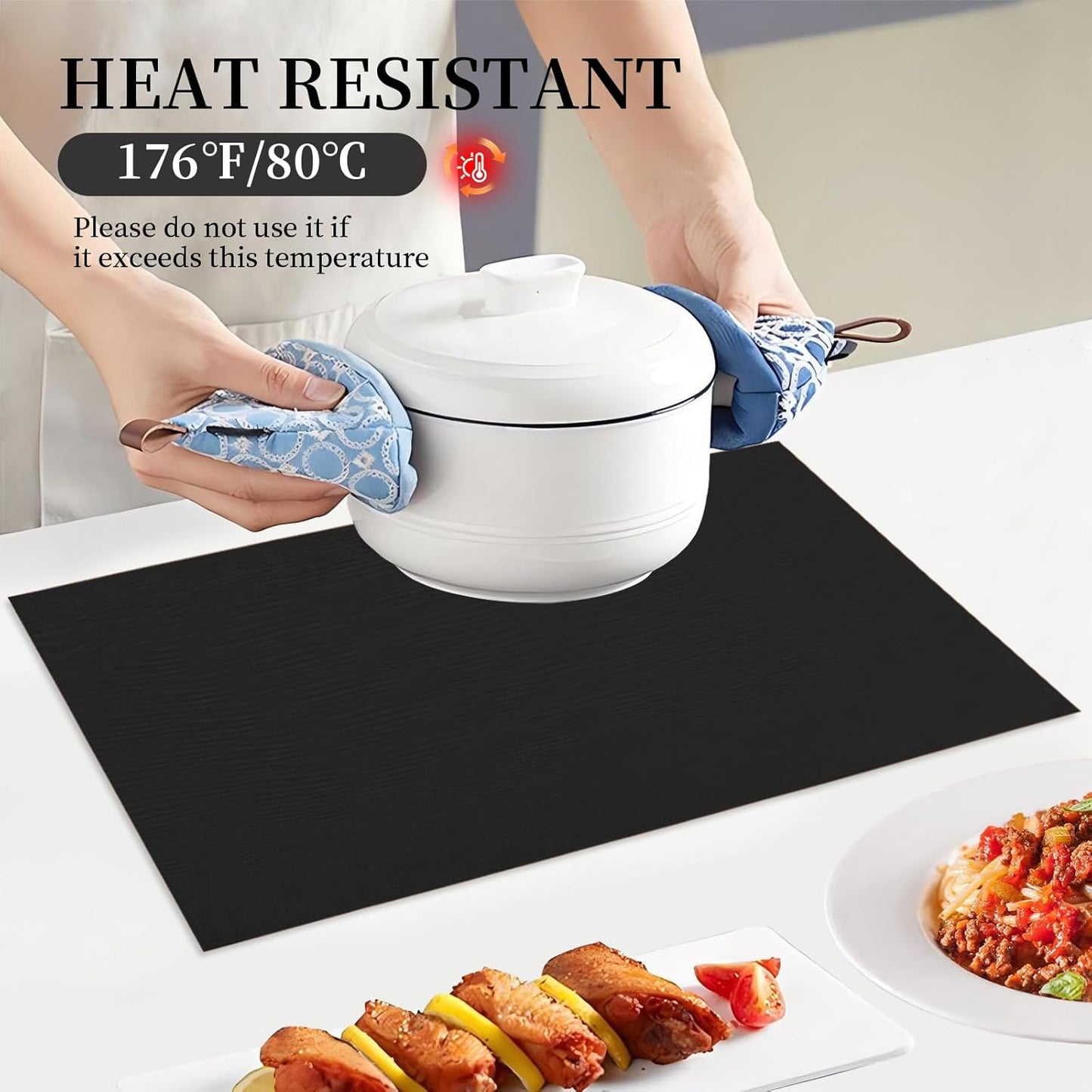 Placemats Set of 6 Linen Type Fabric Cloth Placemats, 19 x 13 Inch Double Layered Thick Wrinkle Free Heat Resistant Table Place, for Dining, Kitchen, Party (Black, 48 * 33cm)