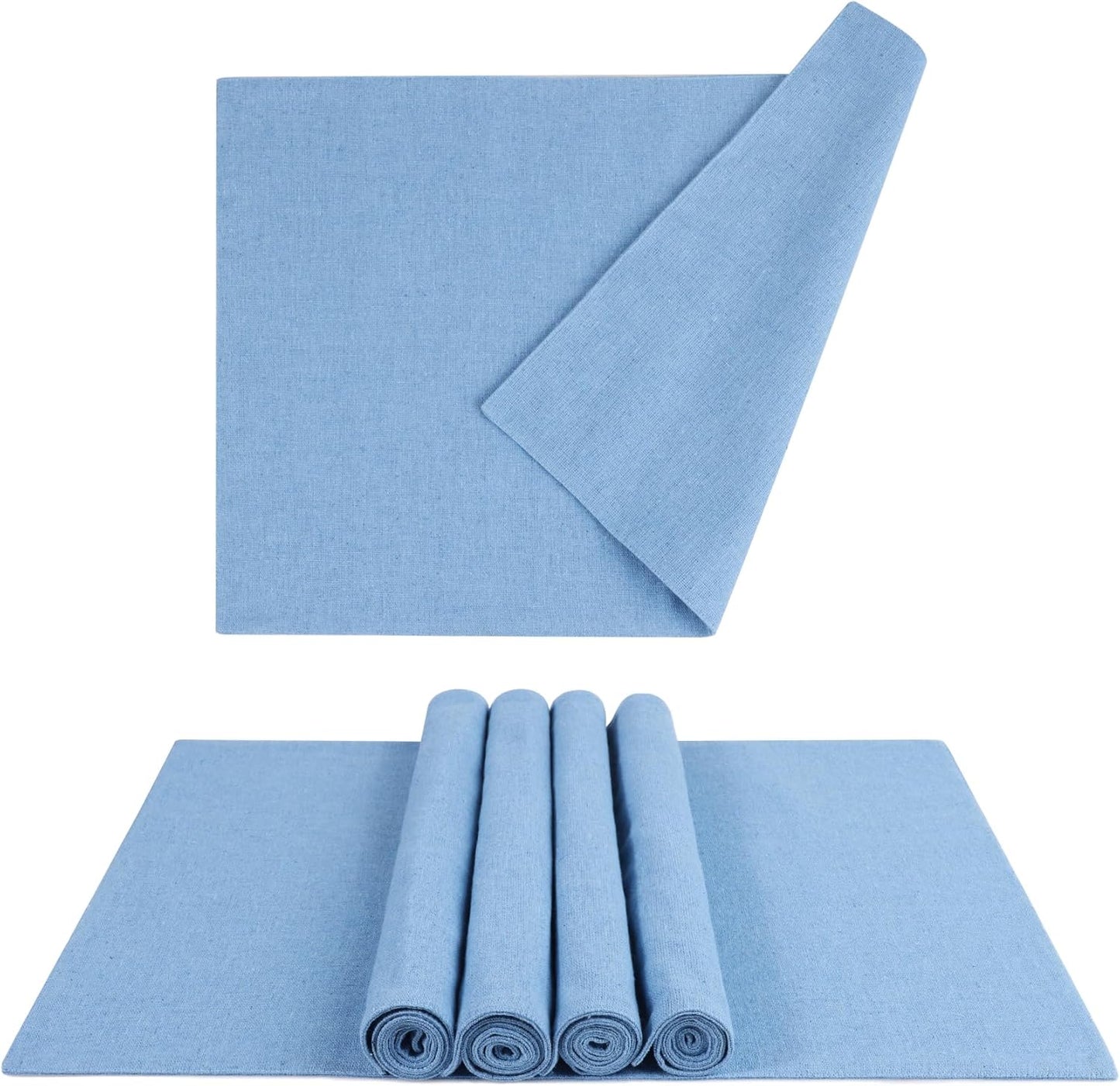 MANSPHIL Light Blue Placemats Set of 6 Double Layer Thick Fabric Table Mats Faux Linen Place Mats Heat Resistant Washable Wrinkle Free Dining Kitchen Table Decor, 13x19 Inch Oeko Tex Placemat