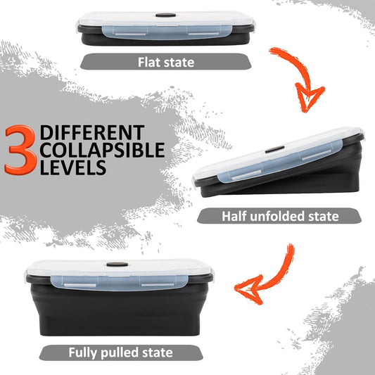 Collapsible Silicone Food Storage Containers Set with Lid & Air Vent,Foldable Lunch Containers(4PCS,Black,40oz)