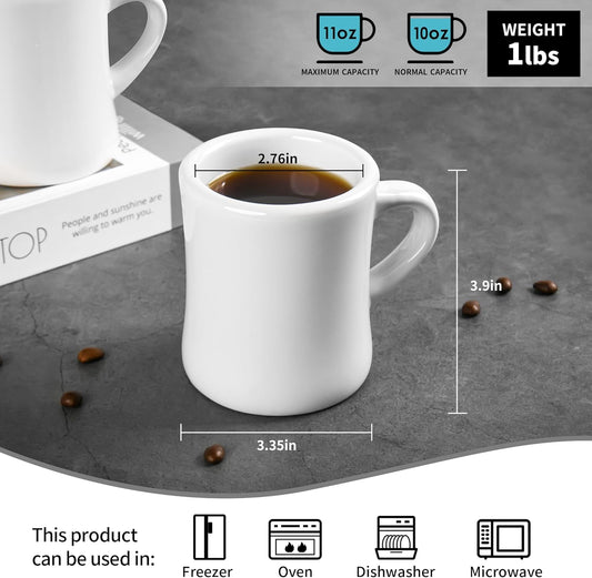 11oz Ceramic Coffee Mug set Stoneware Coffee Cups Set for Restaurant, Diner, Farmhouse, Coffee Shop, Home set of 6 (white)