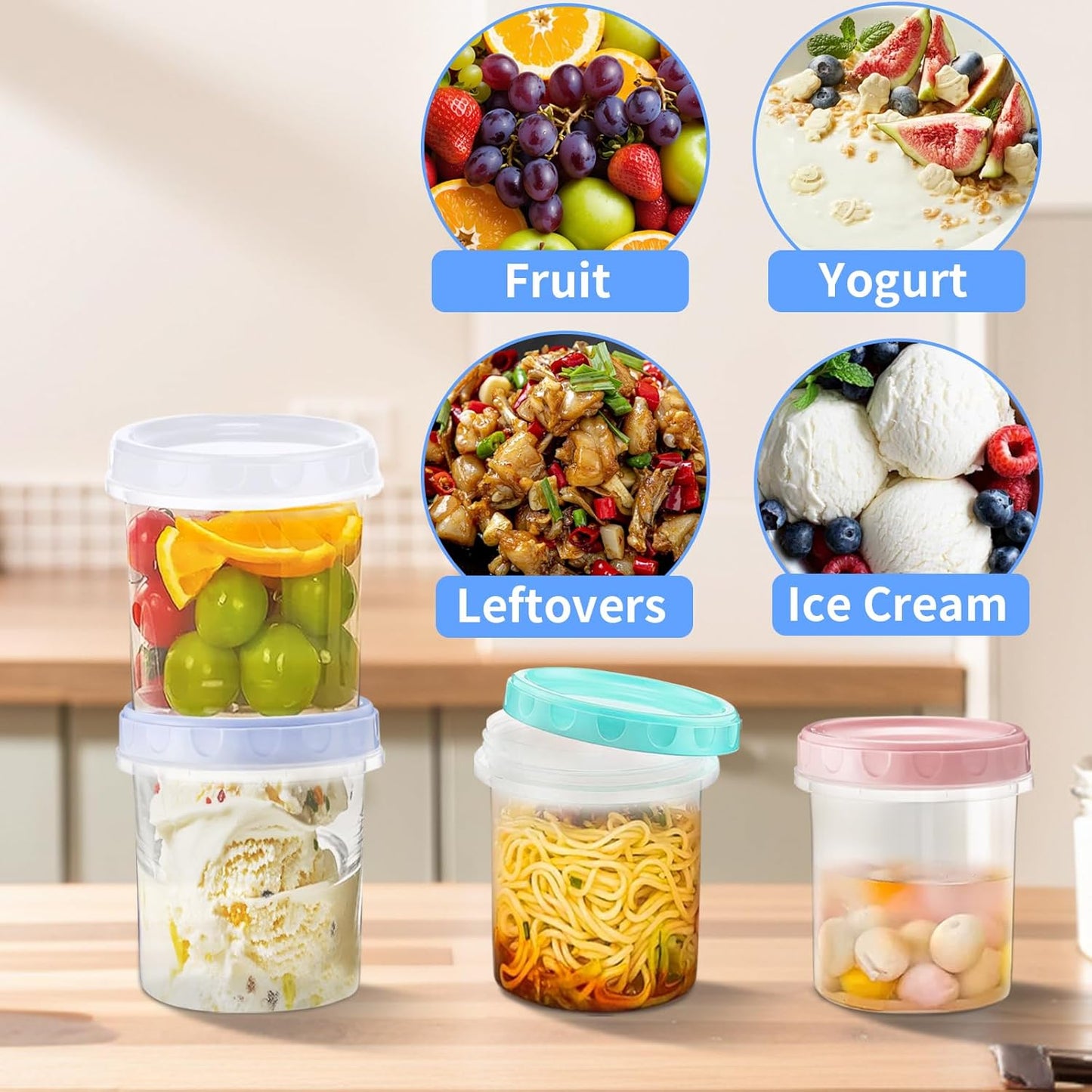 4 Pack 16Oz (500ML) Freezer Storage Containers - airtight Plastic Food Storage with Twist Top Lids