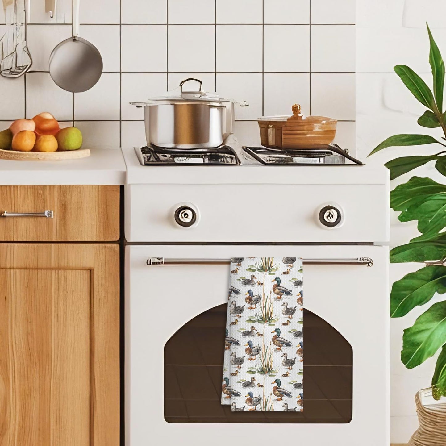 Rustic Botanical Mallard Duck Kitchen Towels, Duck Lover Gifts Decorative Hand Towels for Bathroom, Farm Animal Decor Dish Tea Towels for Kitchen Decor, 16x24 Inches