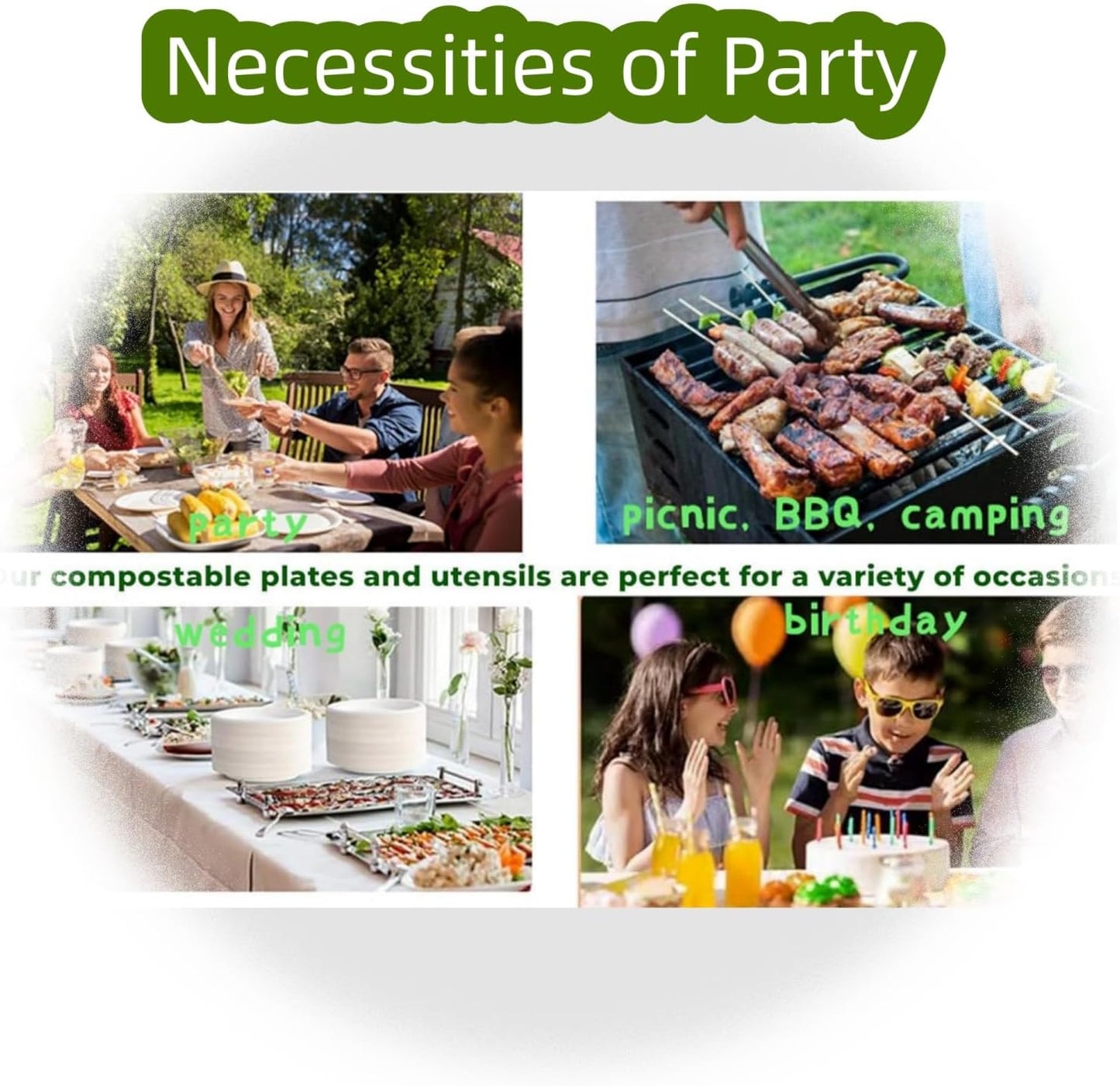 350pcs Compostable Cutlery Set Eco-friendly Heavy Duty Compostable Utensils Disposable silverwar No Plastic Biodegradable Utensils for party BBQ, Picnic Events,Daily Use