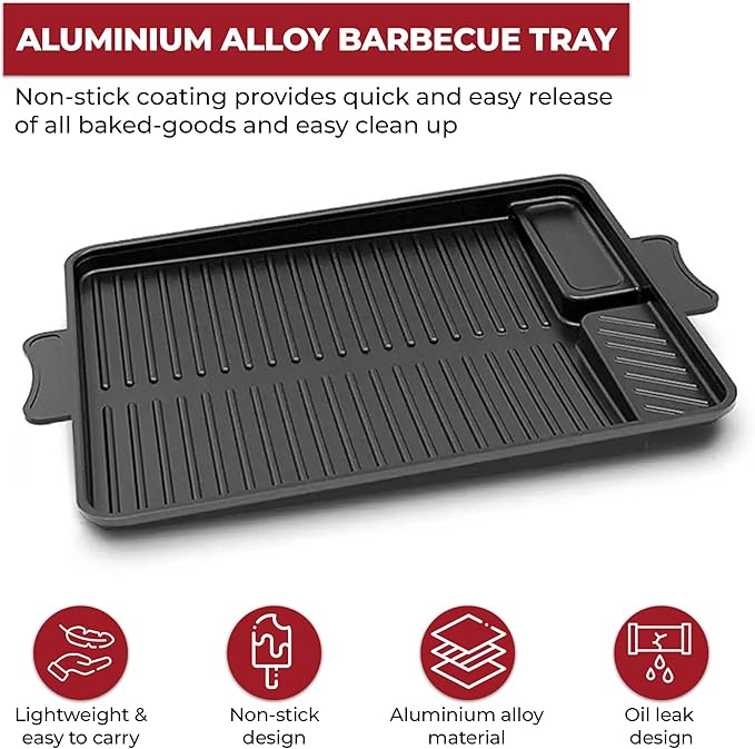 SleekPan Smokeless Grill Pan – Premium Aluminum, Non-Stick,Portable Grill Compact Design with Tilt Mechanism for Oil Drainage – Ideal for Indoor and Outdoor Grilling – Stylish Black Finish