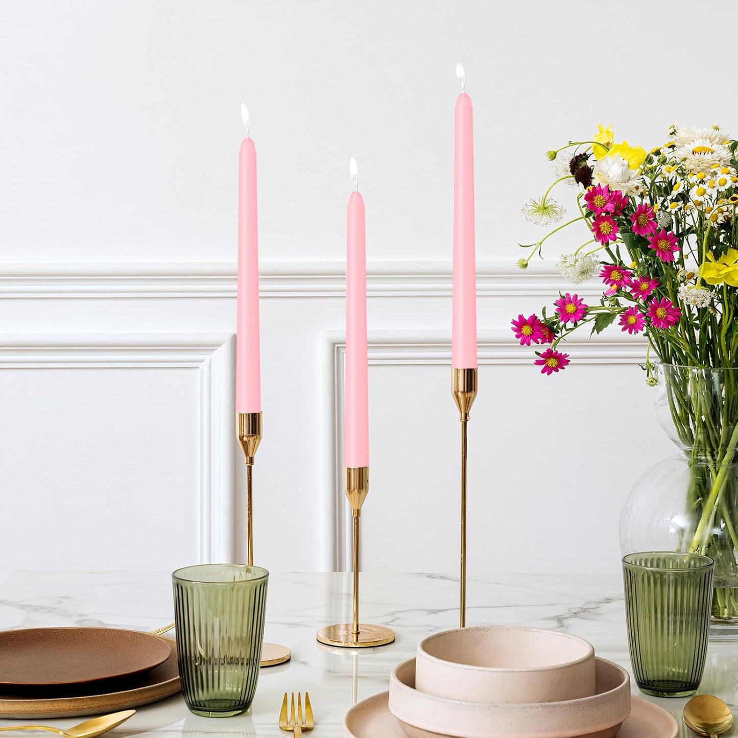 4 Pack Pink Taper Candles - Taper Candles 10 Inch Dripless, Smokeless & Unscented - 8 Hours Long Burning - Ideal for Weddings, Dinner Parties, and Home Decor