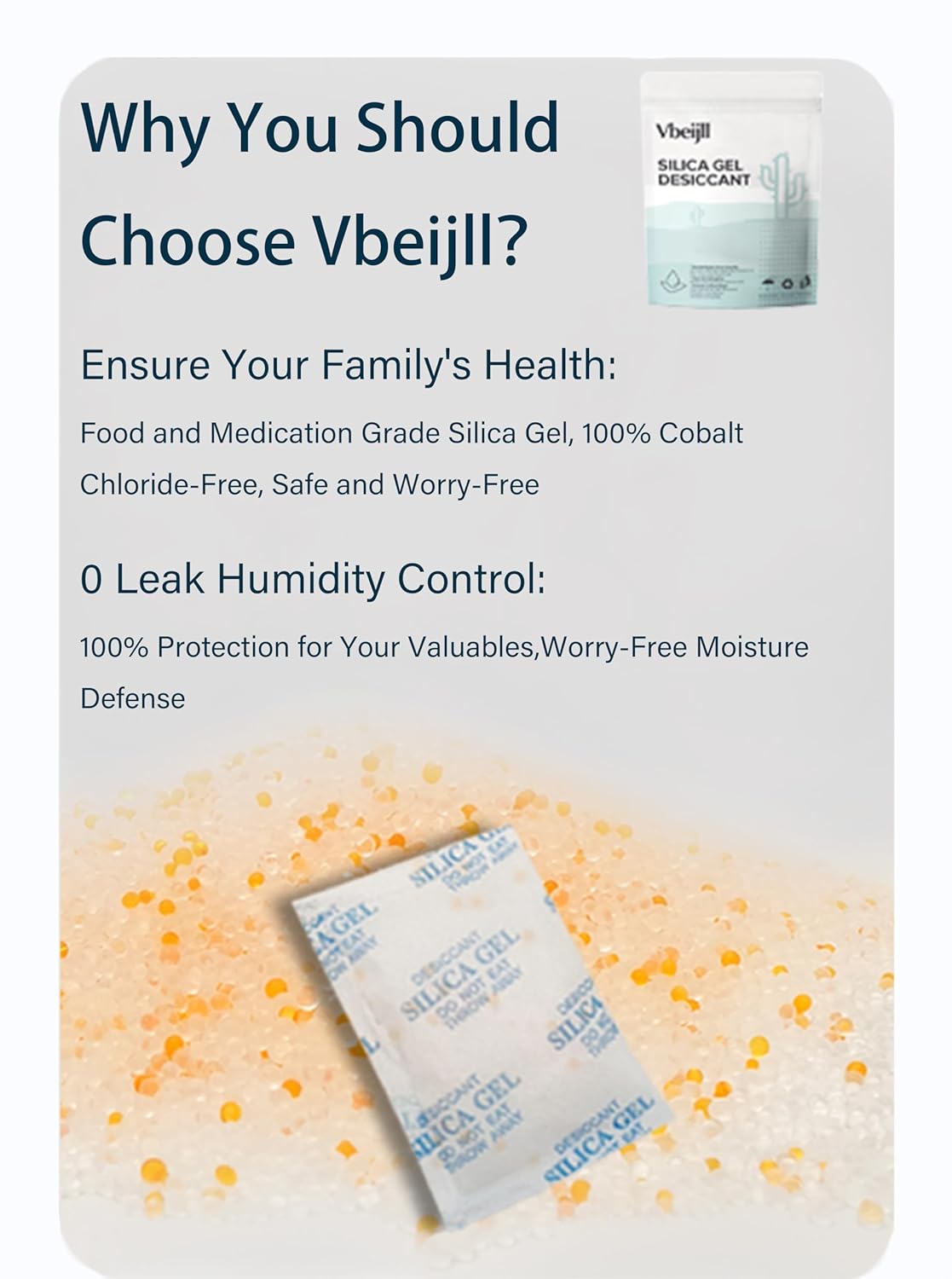 50 Gram (5 Pack) Color-Indicating Silica Gel Packets, Premium Food Grade Desiccant - Rechargeable Moisture Absorbers for Food Storage, Electronics, 3D Filament & Safes