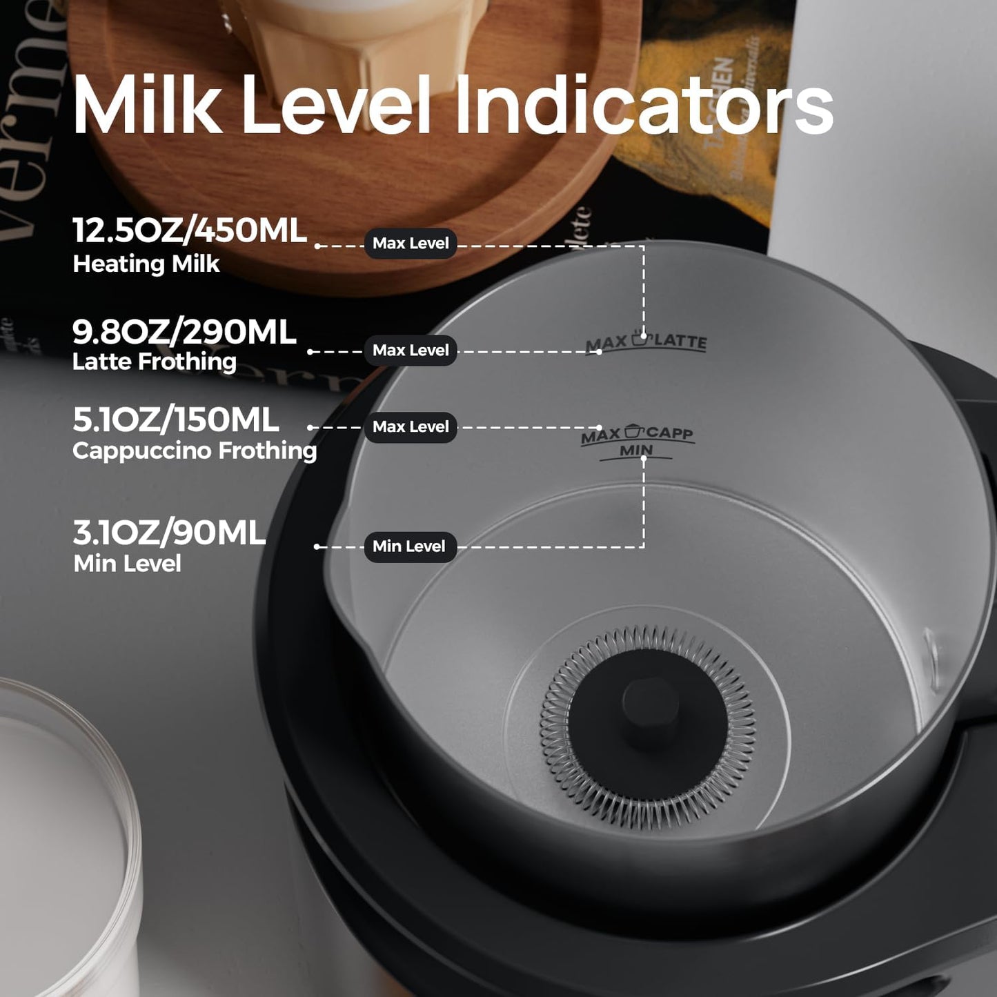 4-in-1 Milk Frother - Electric Steamer, Automatic Warm & Cold Cappuccino Foam Maker, 12.5oz Milk Warmer for Latte, Macchiato, Stainless Steel