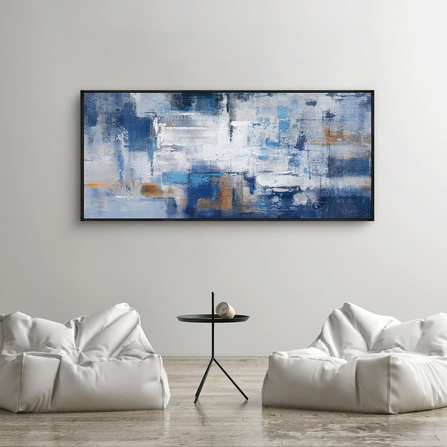 KLAKLA Living Room Wall Art - Navy Blue Abstract Large Paintings Artwork Picture Framed Canvas Bedroom Office Home Decoration Huge Art Work for Wall Decor - 70x31 Inches