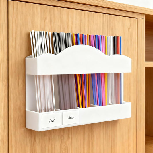 9.8" Acrylic Straw Holder for Cabinet Door - 5-Compartment Organizer with Ultra-Sticky Adhesive, Storage for Reusable Straws and Brushes, Kitchen & RV Essensials