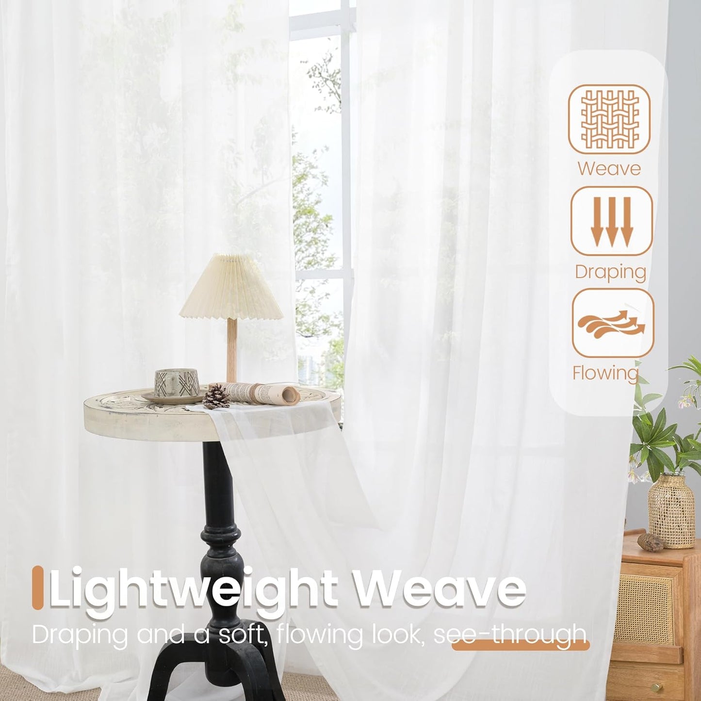 BGment 40 Inches Long White Linen Curtains for Kitchen Cafe Window - Semi Sheer Short Length Drapes with Rod Pocket Light Filtering for Bedroom Bathroom Lightweight, 2 Panels Set, 42 X 40 Inch