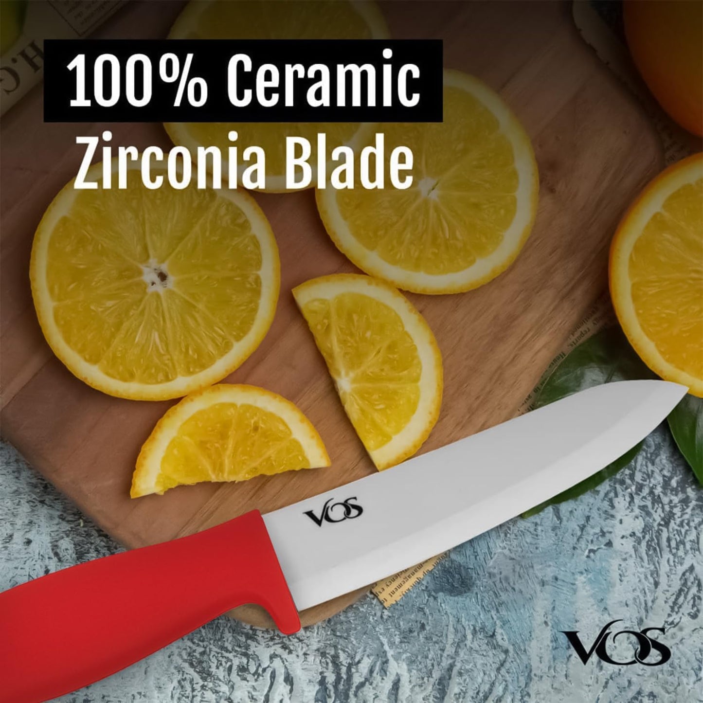 Vos Ceramic Knife Set with Peeler, Ceramic Knives Set For Kitchen, Ultra Sharp Kitchen Knife Set with Covers, 3" 4" 6" Paring, Utility & Chef Knife, Ultra Sharp, Lightweight, Dishwasher safe (Red)