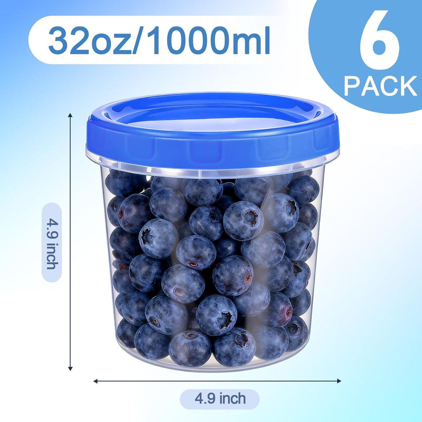 6 Pcs 32 oz Freezer Storage Containers for Soup, Plastic Containers with Screw Top Lids, Reusable Clear Food Storage Containers with Pen and Brush, Microwave & Dishwasher Safe