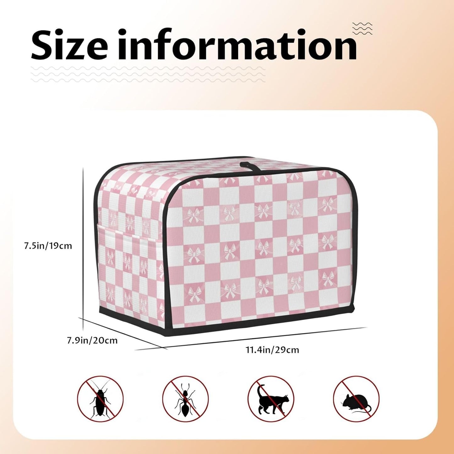 Toaster Cover 2 Slice Pink Check Bow Pattern Kitchen Small Appliance Covers with Pockets Dust and Fingerprint Protection