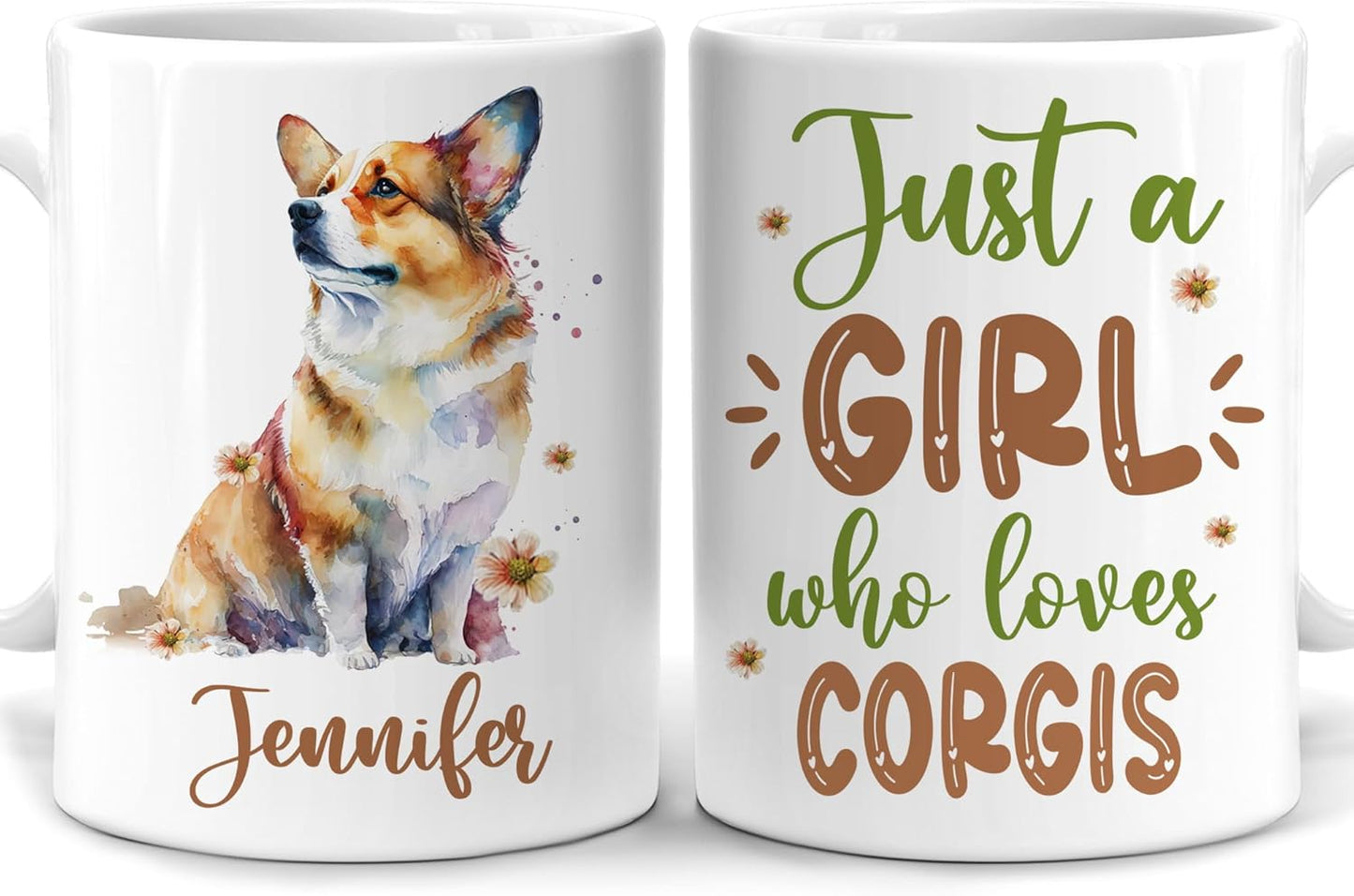 Hyturtle Personalized Gifts Corgi Lover - Just A Girl Who Loves Corgis Custom Name Ceramic Coffee Mug Cup 11oz - Idea Cute Dog Lover Gifts For Women, Girl Daughter On Birthday, Christmas