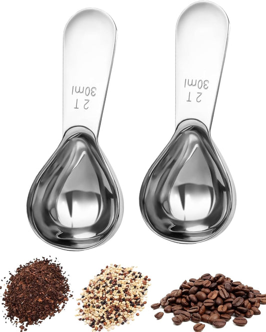 Coffee Scoop 30ml 2PCS, 2 Tablespoon Measuring Spoons, Ergonomics Design Coffee Scooper Stainless Steel Manufacture，Coffee Scoop for Ground Coffee Protein Powder Sugar Cereal (Silver, 2 tbsp-30ml)