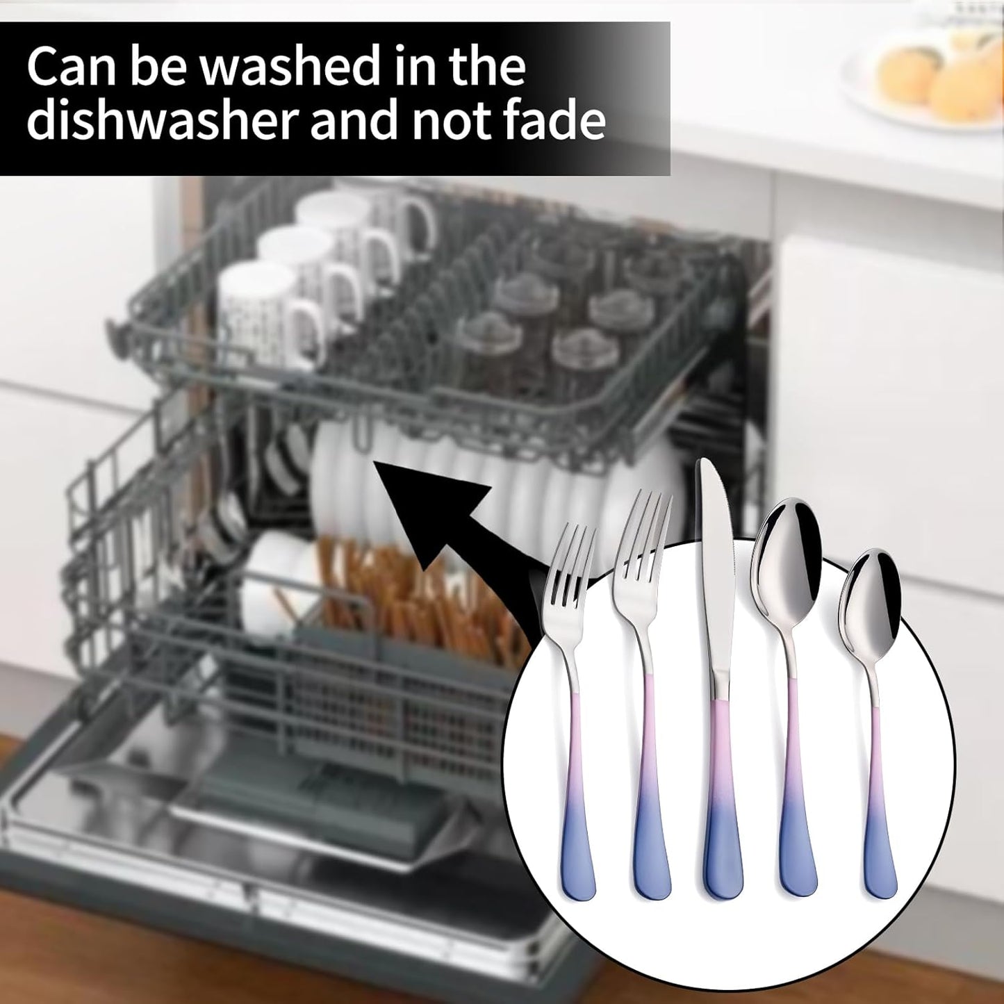 20-Pieces Color Silverware Sets for 4,Pink and gray Handle Stainless Steel Cutlery Set, Include Forks Spoons and Knives Set, Dishwasher Safe Utensil Sets for Home Restaurant