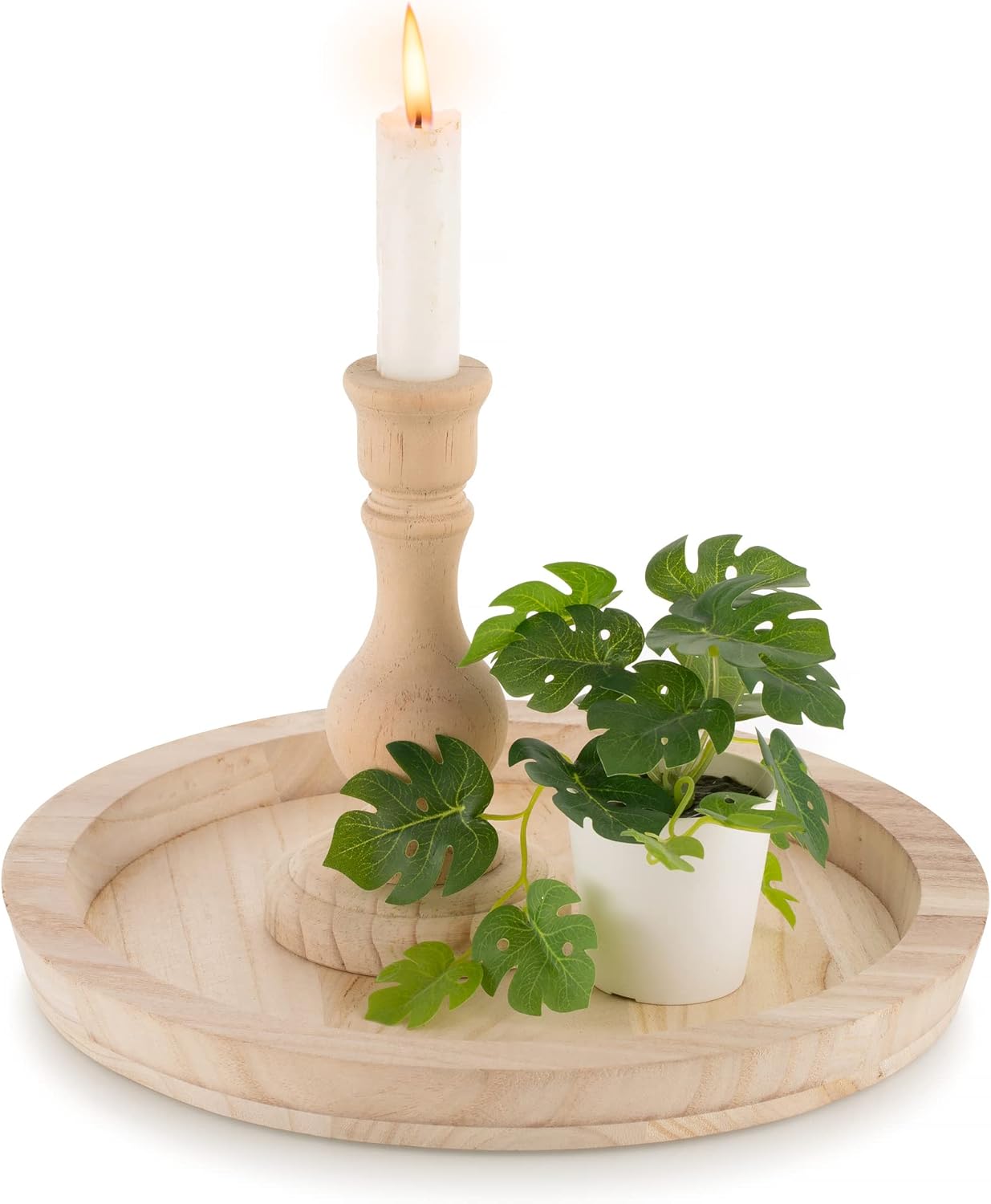 Hanobe Round Wood Decorative Tray: Unfinished Wooden Craft Trays DIY Ottoman Serving Tray Centerpiece Candle Holder Trays for Kitchen Countertop Crafts Art Home Decor Montessori Activity