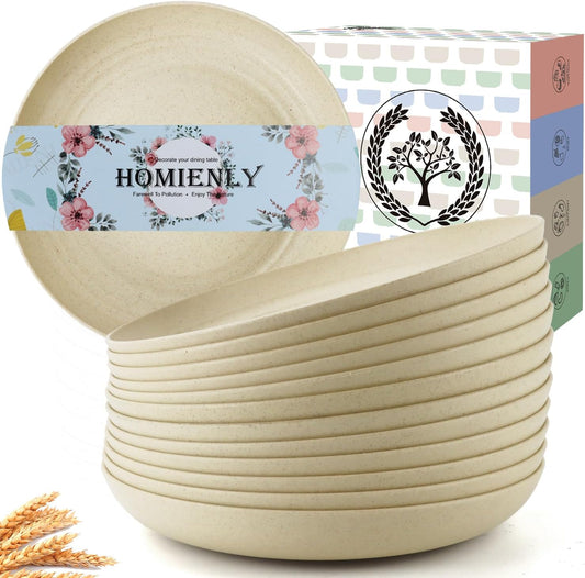 Homienly Deep Dinner Set of 12 - Alternative for Plastic, Microwave and Dishwasher Safe Wheat Straw Plates for Kitchen, Unbreakable Kids (Beige, 10 Inch)