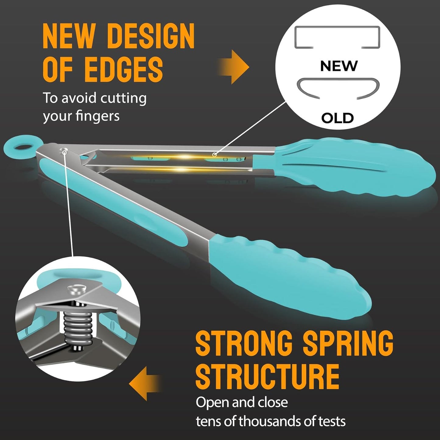 HOTEC Premium Stainless Steel Locking Kitchen Tongs with Silicon Tips, Set of 3-7", 9" and 12" (Gradient Blue)