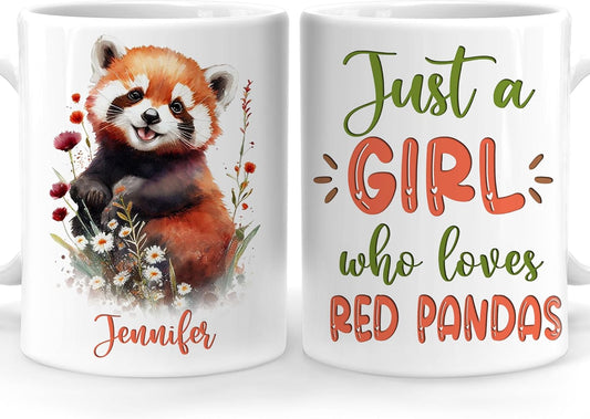 Hyturtle Personalized Gifts Red Panda Lover - Just A Girl Who Loves Red Pandas Custom Name Ceramic Coffee Mug Cup 11oz - Idea Cute Animal Lover Gifts For Women, Girl Daughter On Birthday, Christmas