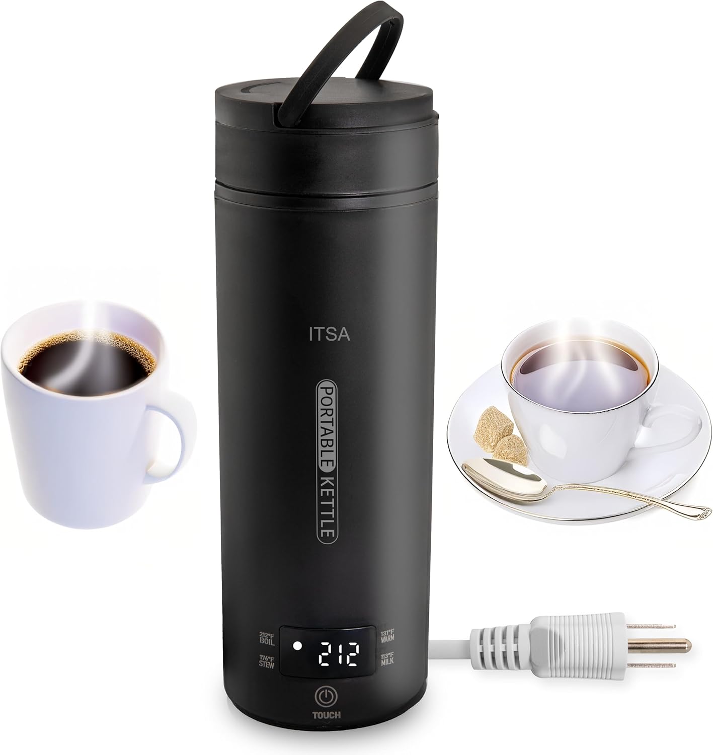 ITSA Travel Electric Kettle 500ml Portable Stainless Steel Water Boiler with Temperature Control & Auto Shut Off – Mini Electric Kettle for Coffee, Tea & Hot Water, BPA-Free