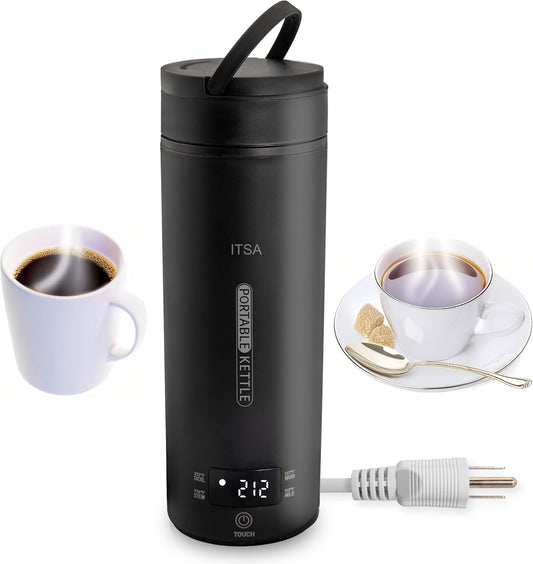 ITSA Travel Electric Kettle 500ml Portable Stainless Steel Water Boiler with Temperature Control & Auto Shut Off – Mini Electric Kettle for Coffee, Tea & Hot Water, BPA-Free