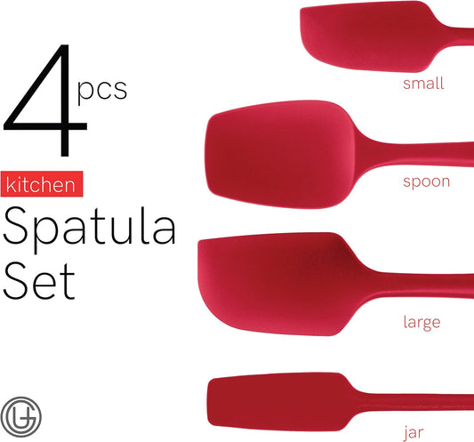 UpGood Silicone Spatula Set 600°F - High Heat Resistant Nonstick, Small and Large Kitchen Spatulas - Flexible BPA Free Professional Grade Cookware - Utensils for Cooking, Baking, Mixing(4 Pcs, Red)