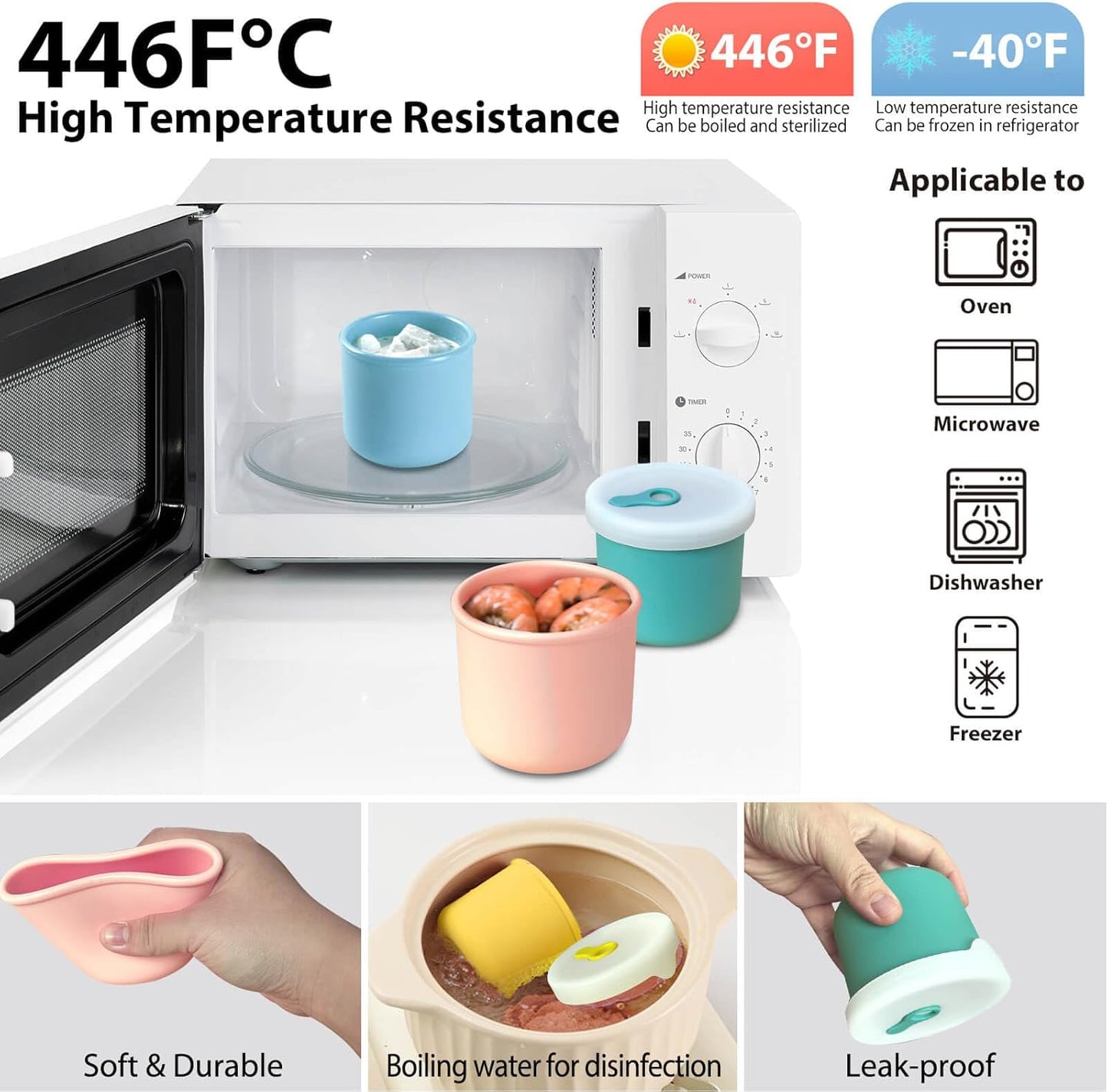 1-Cup Silicone Food Storage Containers with Lids, 4 Pack 8.5 oz Reusable Snack Fruits Containers Cups Leak Proof Soup Freezer Molds Small Lunch Box BPA Free for Kids Baby Daycare School Travel Baby