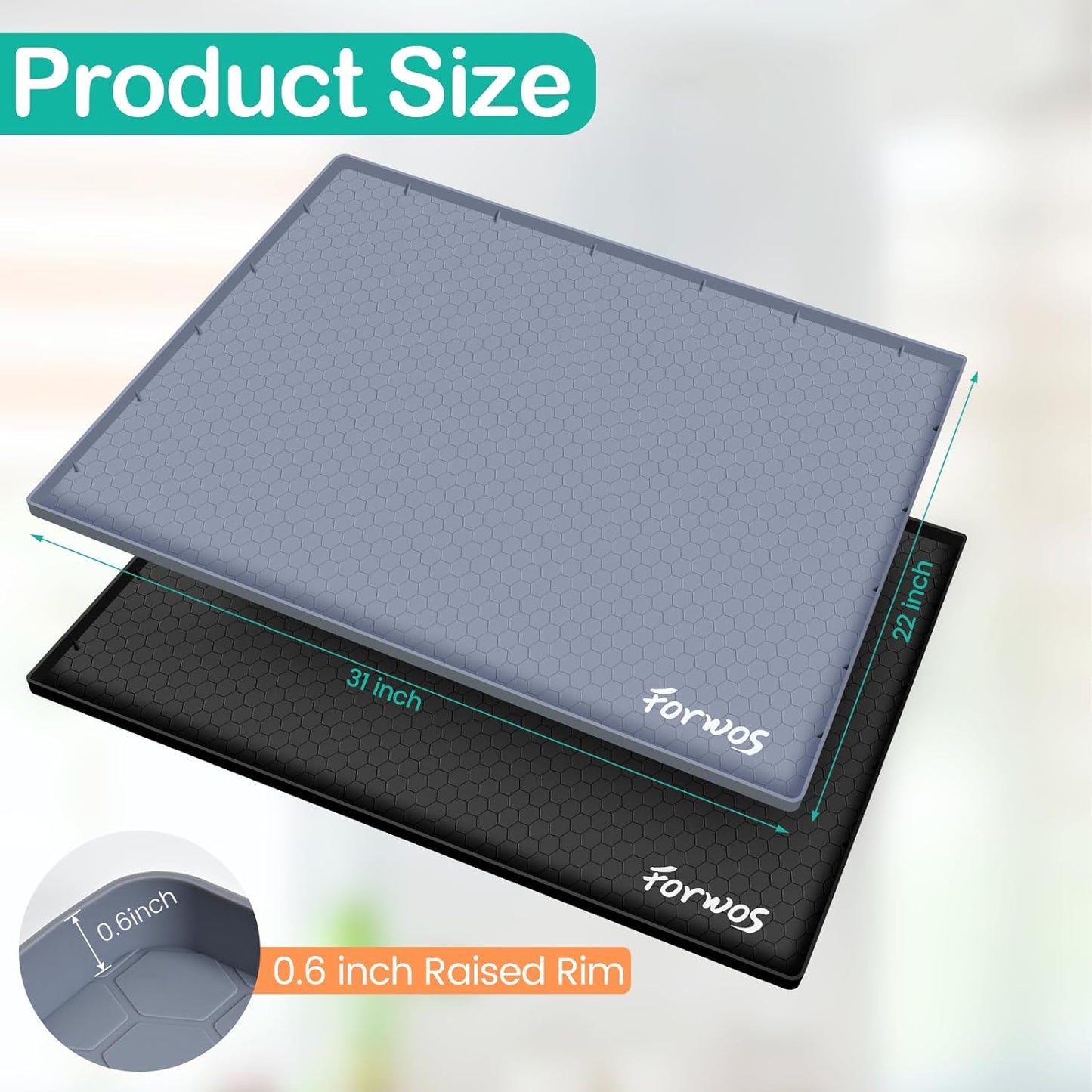 Waterproof Under Sink Mat 31" x 22", Silicone Cabinet Liner, Rubber Protector for Kitchen and Bathroom, Keeps Cabinets Clean, Dry, and Organized (Grey)