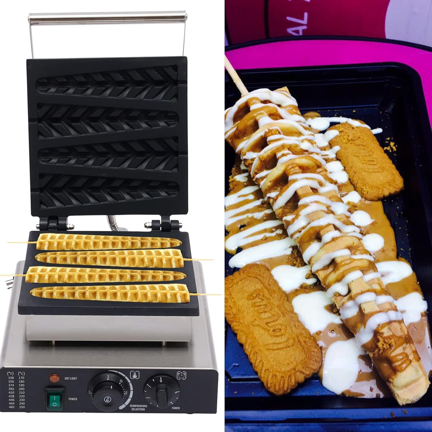 4PCS Electric Stick Waffle Pancake Maker,Non-stick Pancake Baker Machin,110v Rotated Muffin Maker Machine,Electric Muffin Maker Stainless Steel for Home Kitchen,control 50-300℃