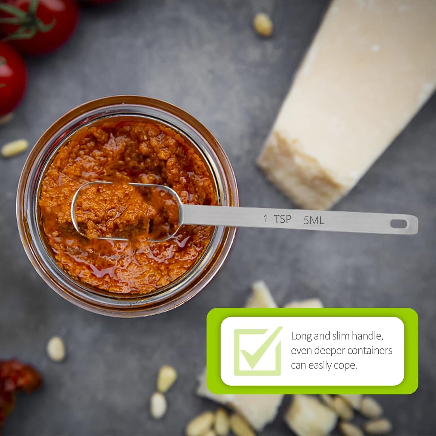 5PCS 1tsp (1/3tbsp, 5ml) Single Measuring Spoon, Stainless Steel Long Handle Individual Teaspoons Only