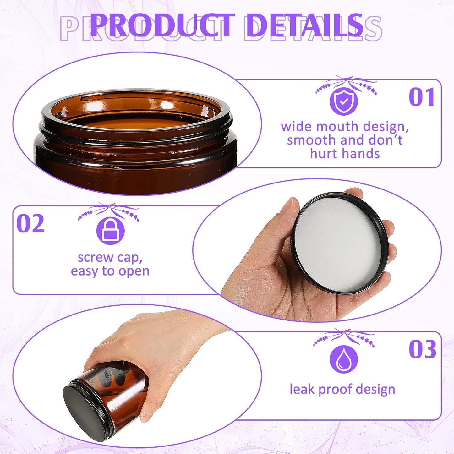 Lallisa 72 Pcs 8 oz Amber Glass Jars with Black Lids Round Glass Cosmetic Jars with Lids Empty Amber Containers Refillable Food Storage Containers for Spice Powder Liquid Sample Makeup