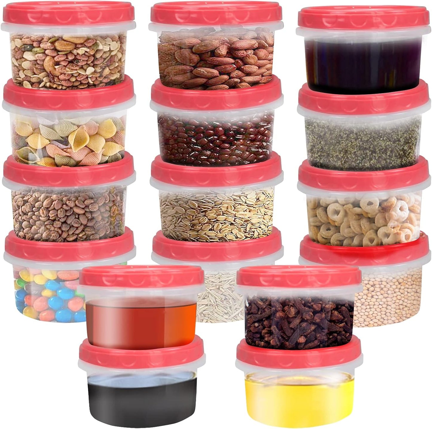 8 Ounce reuseable small plastic freezer storage container jars with screw lid for food snacks lunch(16Pcs, Red)