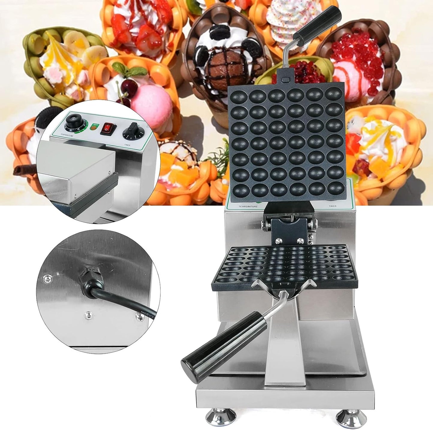 42 PCS Egg Waffle Maker,Non-Stick Bubble Waffle Maker,Commercial Mini Waffle Machine,Adjustable Temp & Time Mini Cake Maker,for Kids and Families (42 PCS)