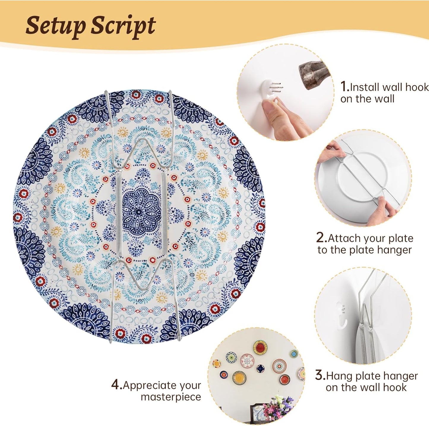 12 Pack 6/8/10 Inch Decorative Plate Medium Plate Hangers for The Wall, Invisible Stainless Steel Wall Hangers for Display with Hooks, for Platter/Dish/Picture(Silver)