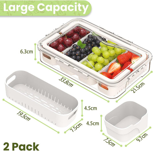 Charcuterie Container with Dividers 12 Compartments, 2pack Food Storage Containers, Bento Box Adult, Large Portable Divided Snackle Storage with Lid & Handle, Stackable Food Containers(White)