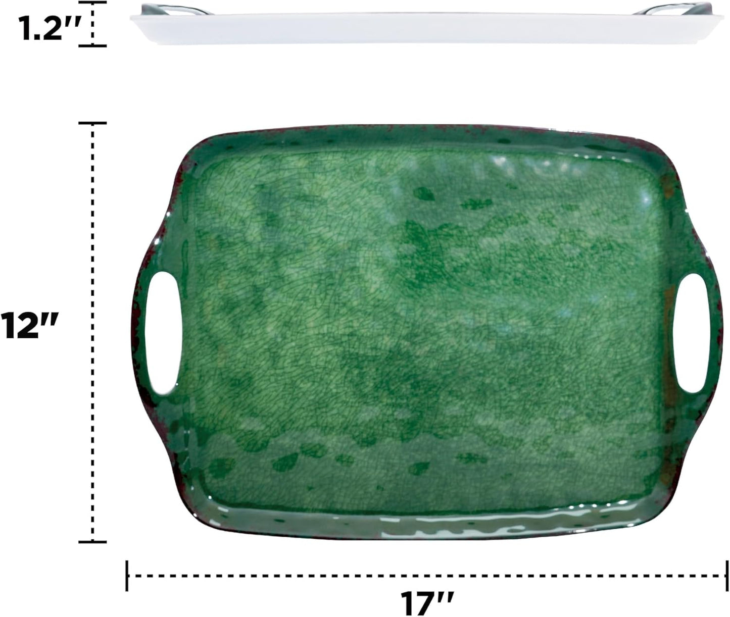TP Serving Trays with Handles, 17 Inch Large Rectangular Melamine Serving Platter Set of 2, Retro Green