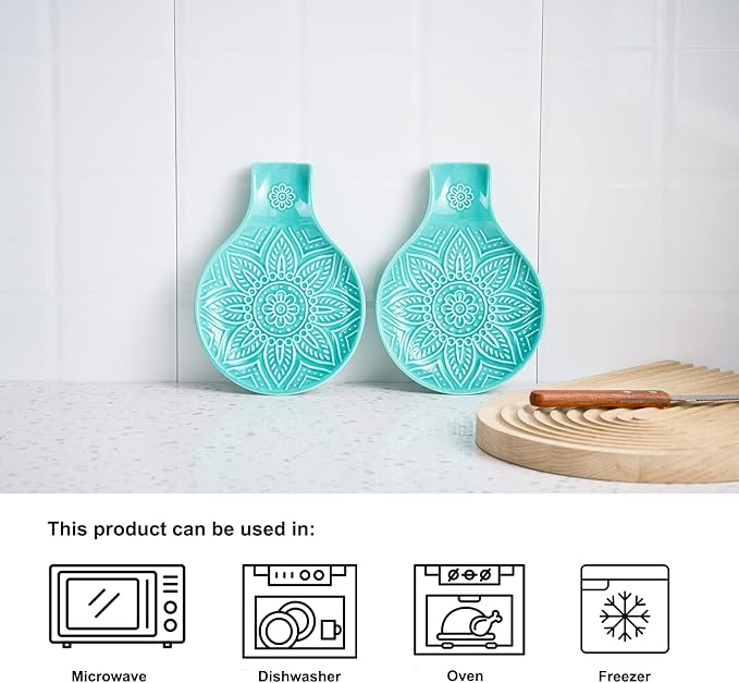 Ceramic Spoon Rest, 7.48 Inches Spoon Holder for Kitchen Counter, Kitchen Accessories, Dishwasher Safe, Turquoise