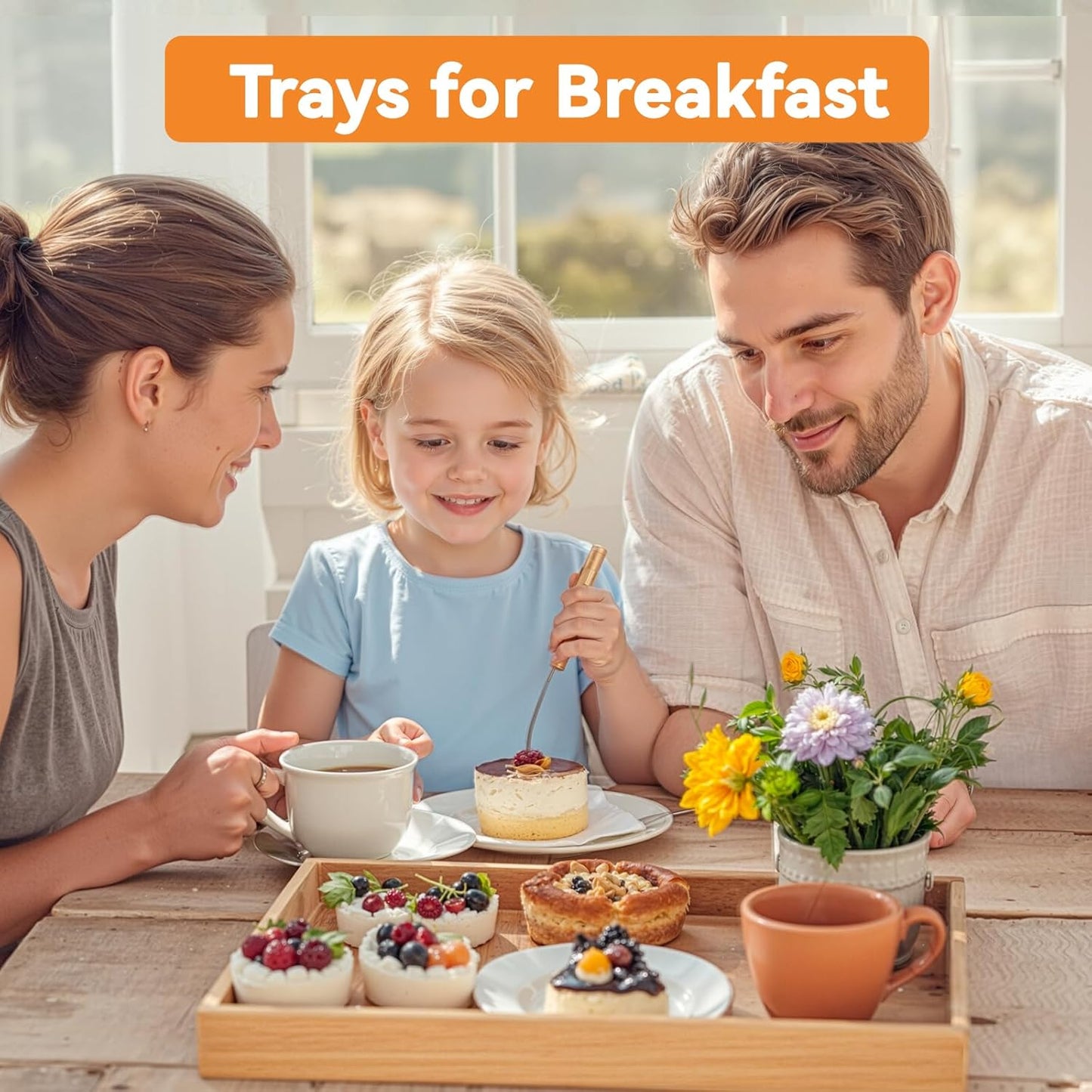 Wooden Serving Trays with Handle - 2 Pieces Unfinished Wood Nested Breakfast Food Serving Trays for Craft Kids Montessori Snacks Home Decor Kitchen Party Dinner