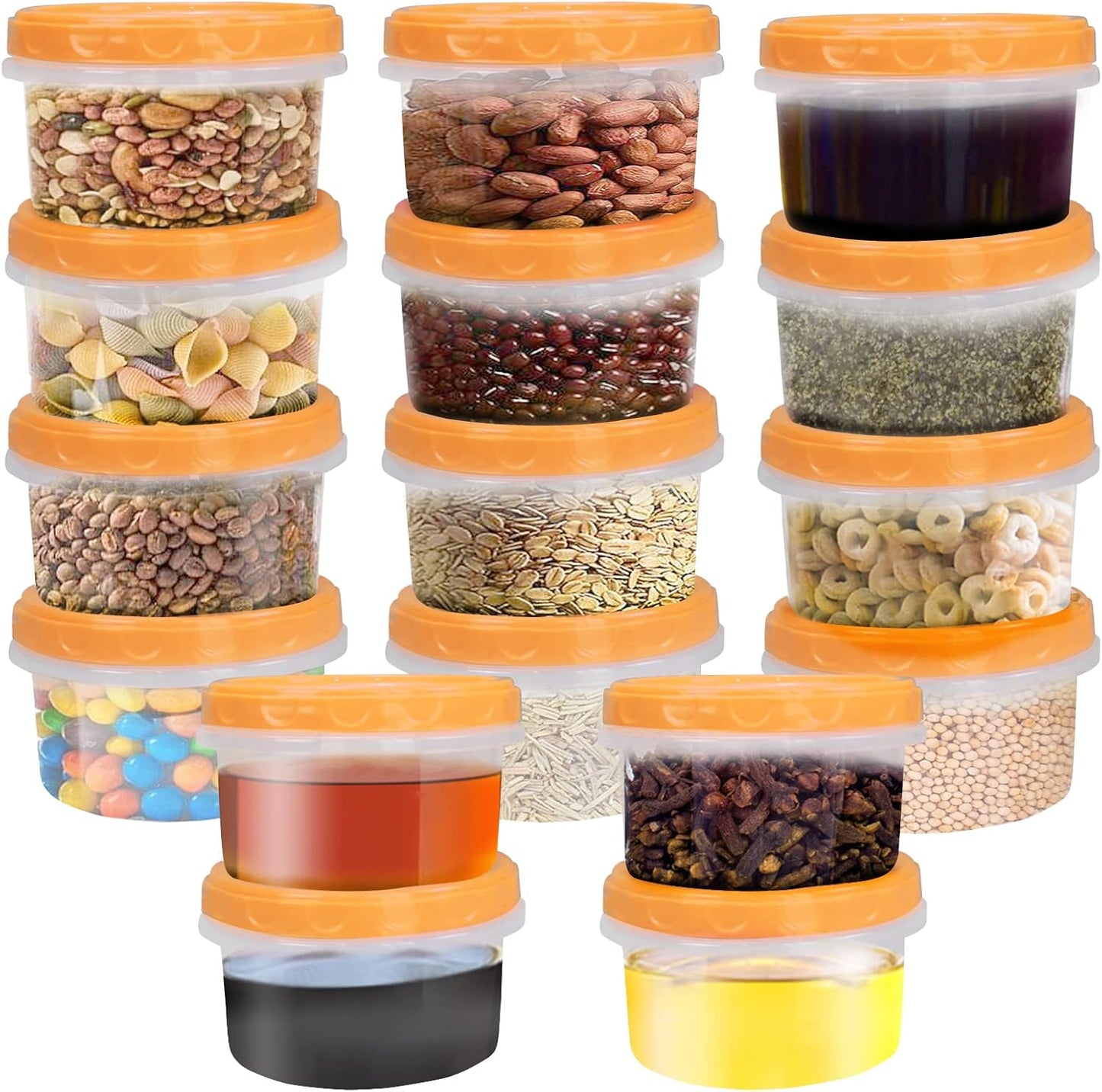 8 Ounce reuseable small plastic freezer storage container jars with screw lid for food snacks lunch(16Pcs, Yellow)