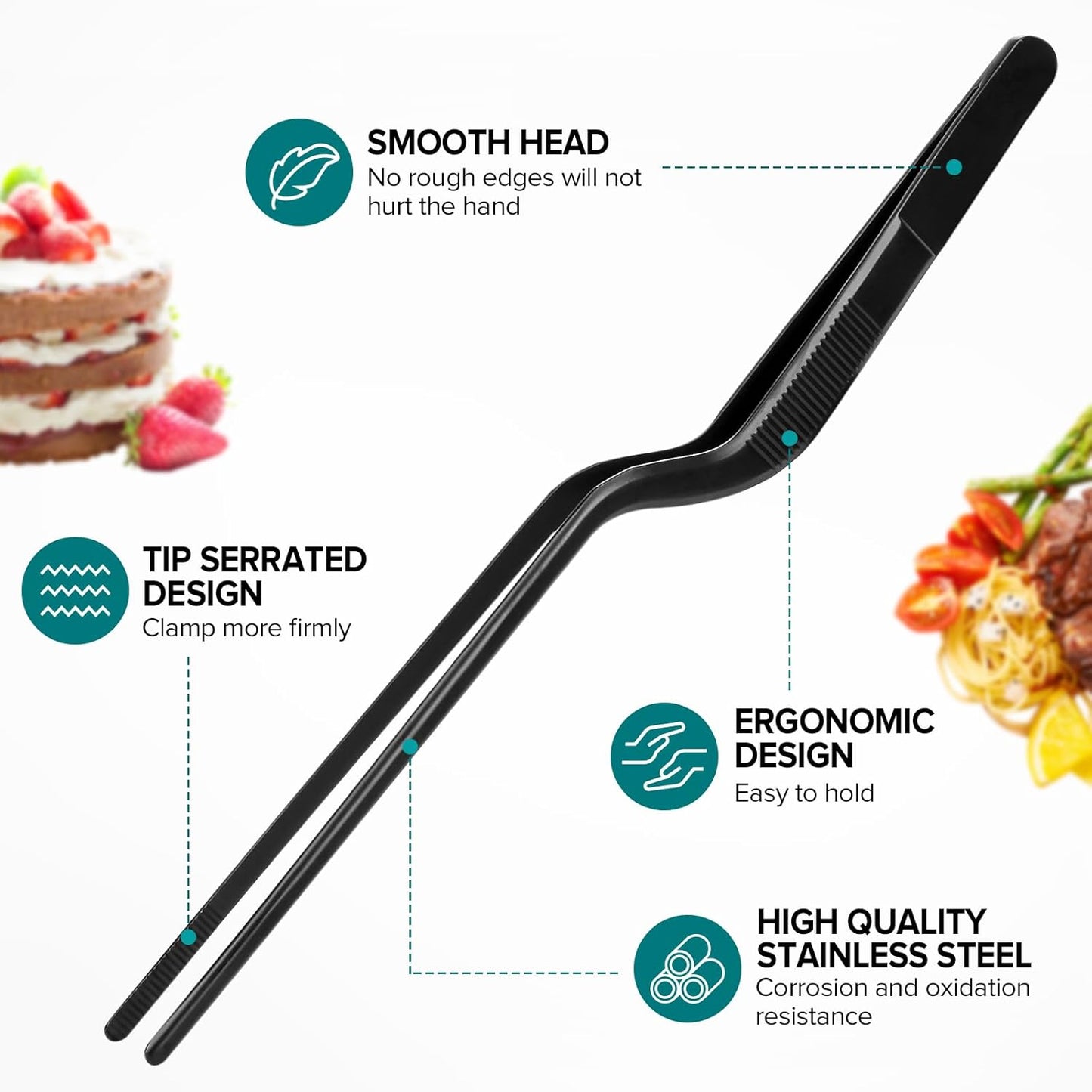 Kitchen Tweezer Tongs Set,6 Pcs Kitchen Tweezers,8" Cooking Tweezers Set,Stainless-Steel Food Chef Culinary Tweezers Tongs for Baking Decorating Feeding Plating,Black